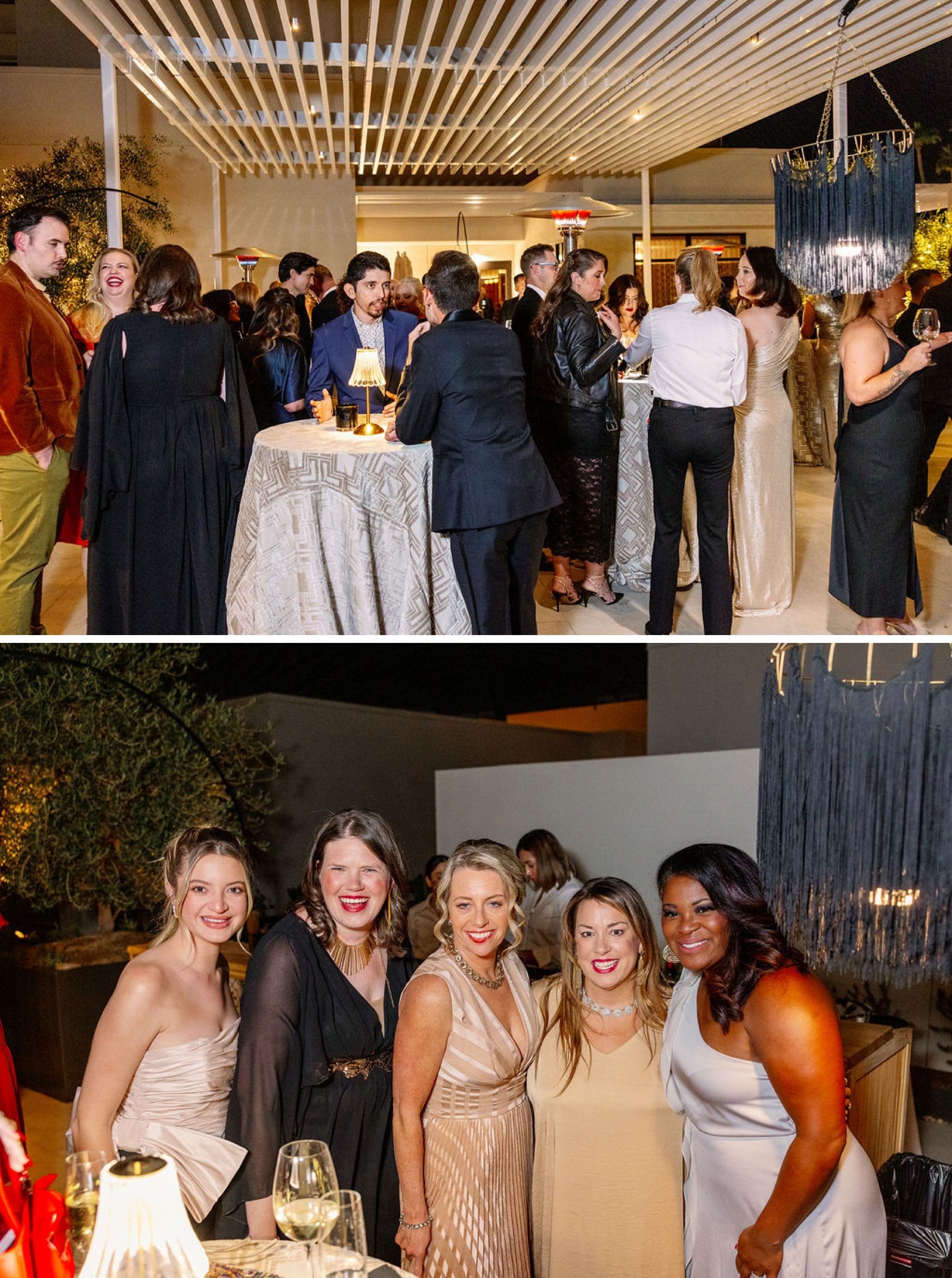 A look at an active a lively cocktail hour above a bunch of girlfriends smiling together