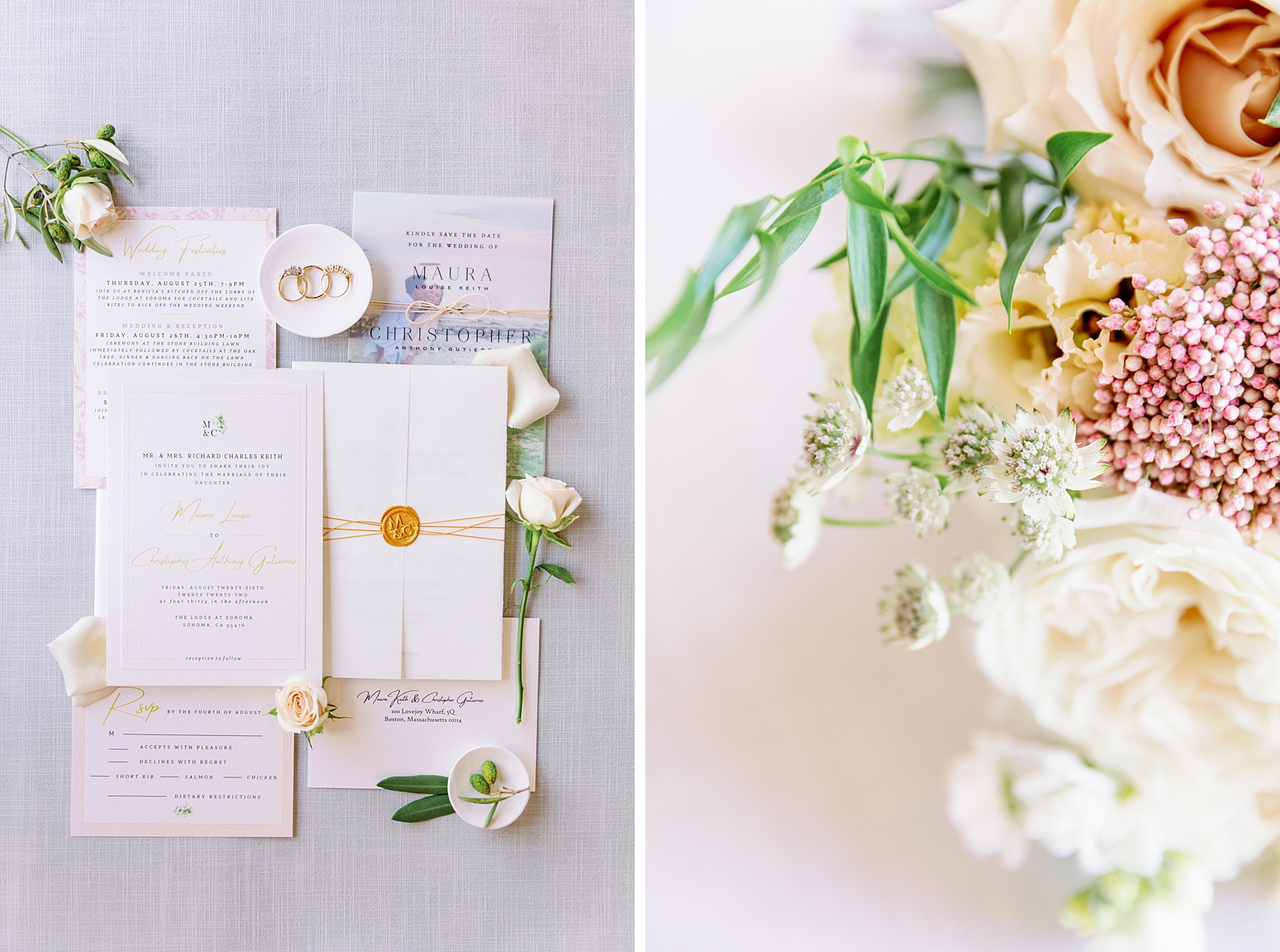 Details of invitations and flowers