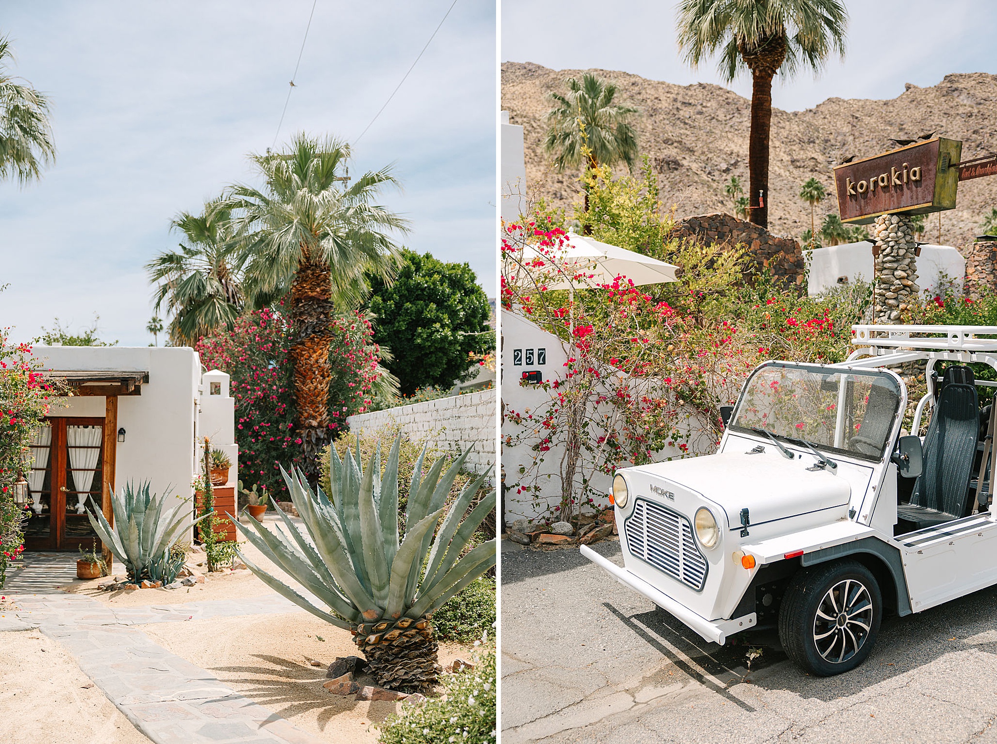 Details of the korakia pensione wedding venue front entrance and grounds with vintage tiny car